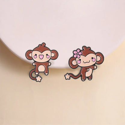 Cute Monkey Enamel Pins Cartoon Star Tail Ape Floral Kawaii Animal Brooches Lapel Backpack Badge Fashion Jewelry Gift for Friend