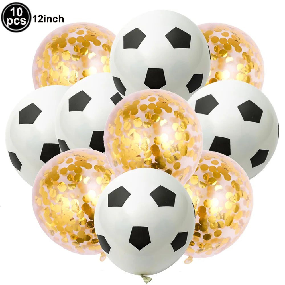 10Pcs 12inch Soccer Balloons Red Blue Black White Confetti Football Latex Balloon Boy Soccer Birthday Party Baby Shower Decor