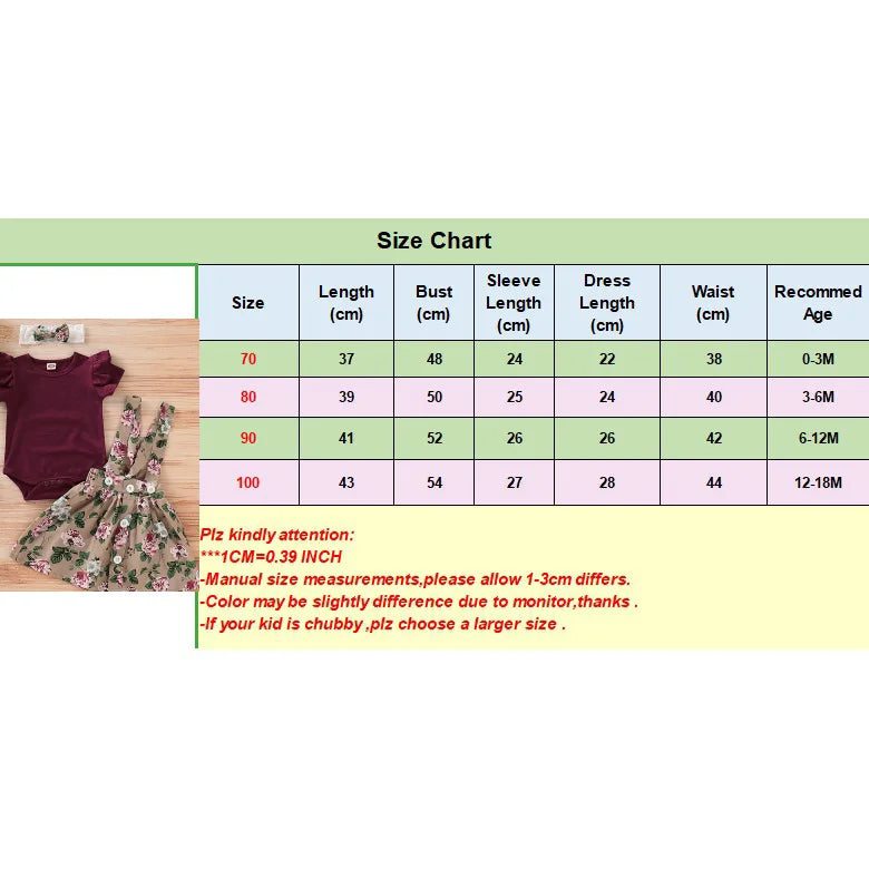 3PCS Newborn Baby Girl Christmas Clothes Set Short Sleeve Romper+Suspender Skirt+Headband Clothing Set for Toddler 0-18 Months