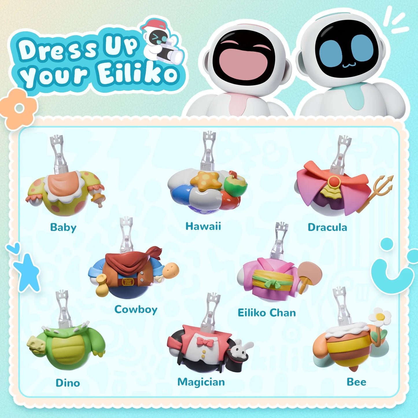 Eiliko Aquamarine – Tiny AI Charm Robot with Voice Chat, Emotional Responses, Themed Body Swap, Outfit-Matching, Perfect Companion for Couples, Best Friends & Kids