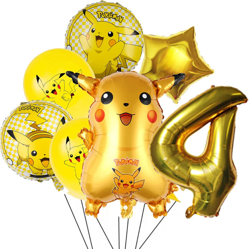7Pcs/Set Pokemon Balloon Set Pikachu Charmander Cartoon Aluminum Foil Balloons Party Decoration Props Toy Anime Birthday Party