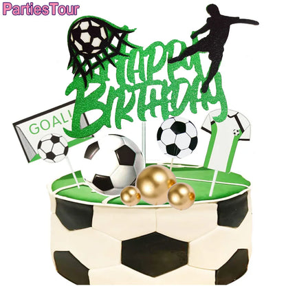 Soccer Ball Cake Topper Decorations Cupcakes Toppers Happy Birthday Sign Decor Football Theme Boy Girl Birthday Party Supplies