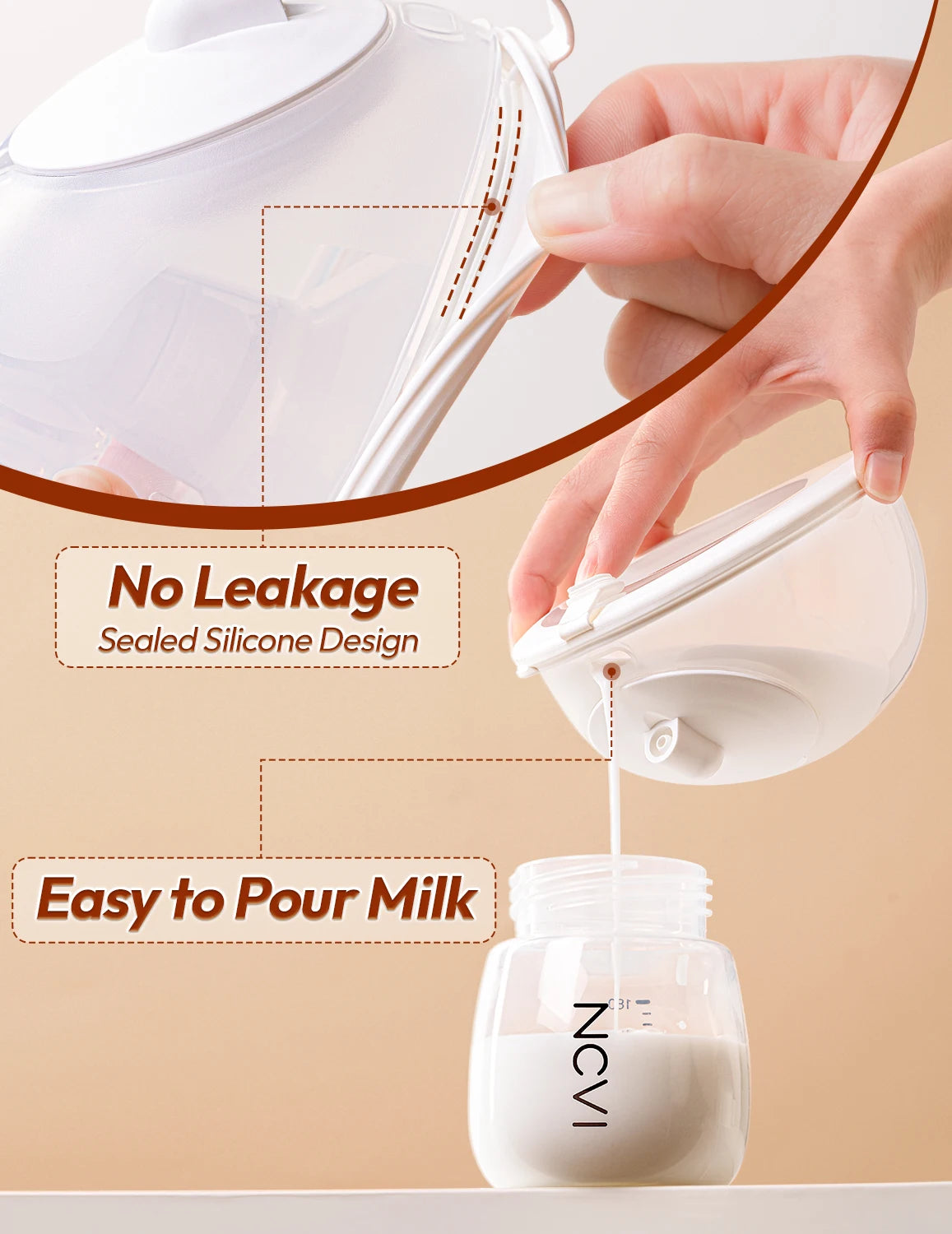 NCVI Wearable Electric Breast Pump Hands-Free 4 Modes 9 Levels Leakproof Double Sealed Milk Cup 21/24mm Flanges Quiet Portable for Home Work Travel
