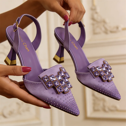 2026 Elegant Green Rhinestone Slingback Heels by Venus Chan - Italian Designed Pointed Toe Bridal Evening Party Shoes