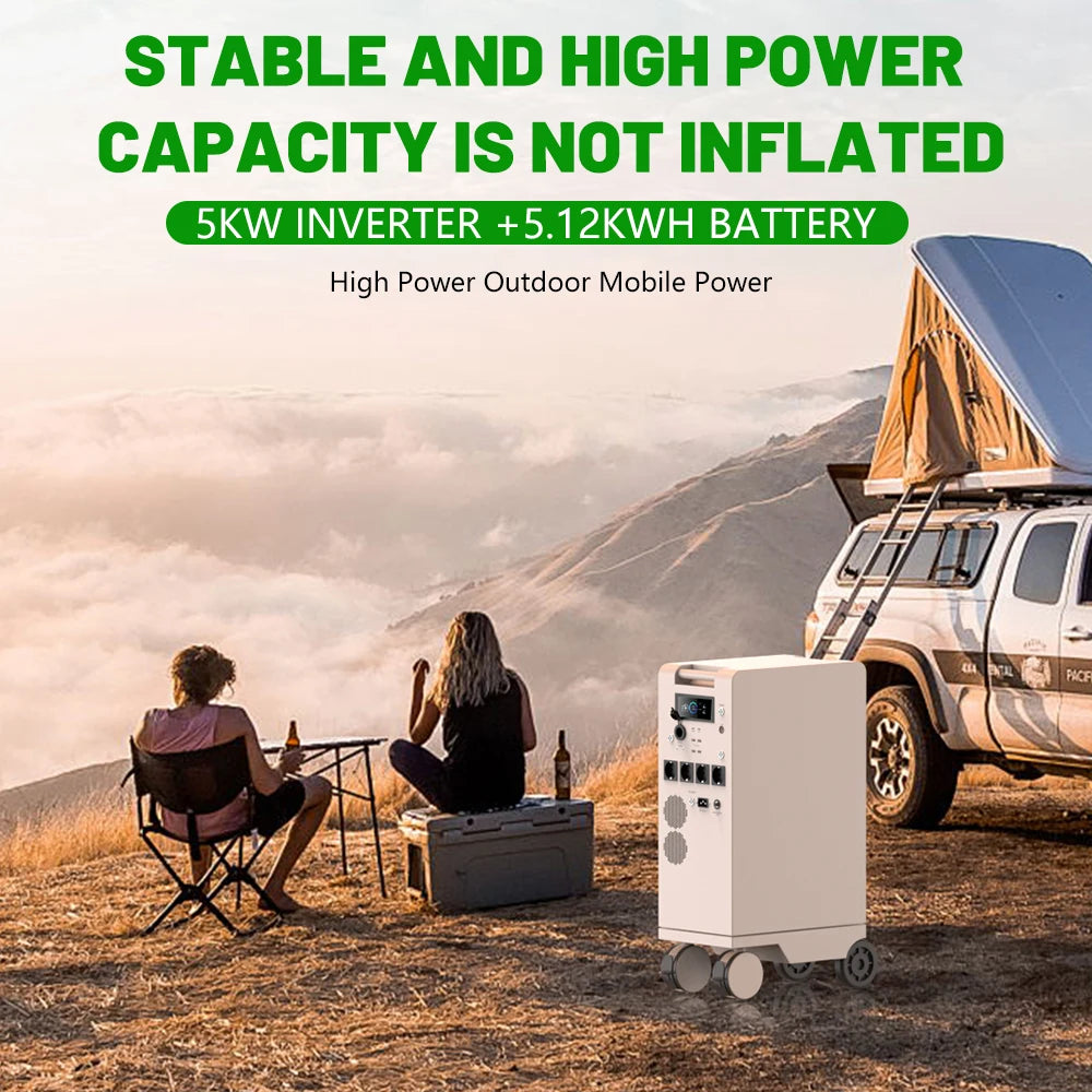 Portable Power Station 5000W LiFePO4 48V 100Ah 5Kwh 6000W MPPT Inverter With Light 18W-USB EU AC Input/Output PV Input EU STOCK