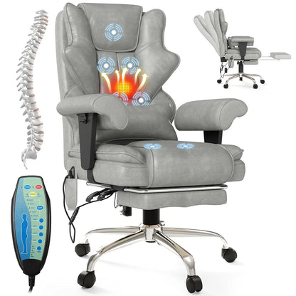 7-Point Massage Heated Office Chair with Footrest Ergonomic Adjustable Armrest for Office Study Gaming, Customized