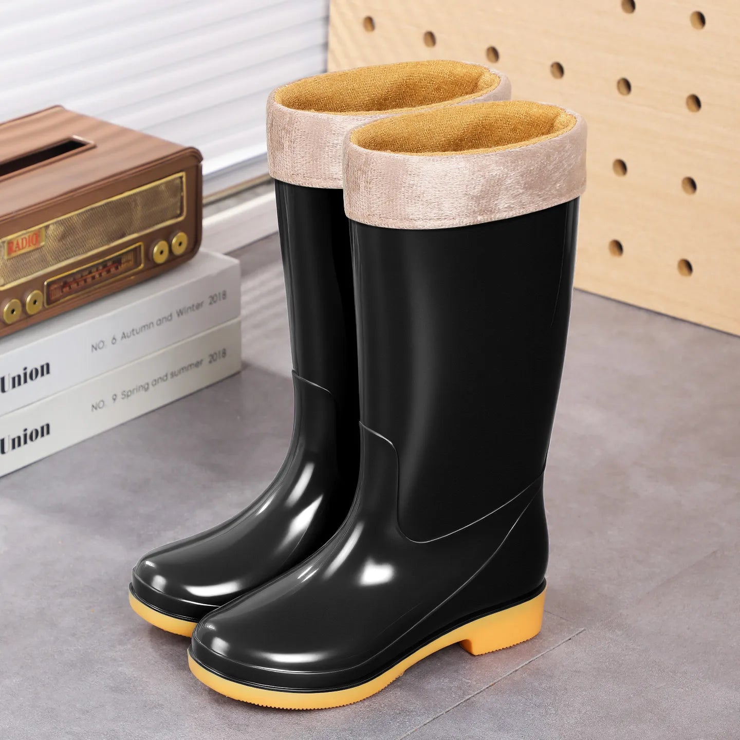 Comemore Rainboots Women High Long Boots Non-slip Waterproof Shoes 2023 New Rain Boots Fashion Print Women's Mid Calf Galoshes