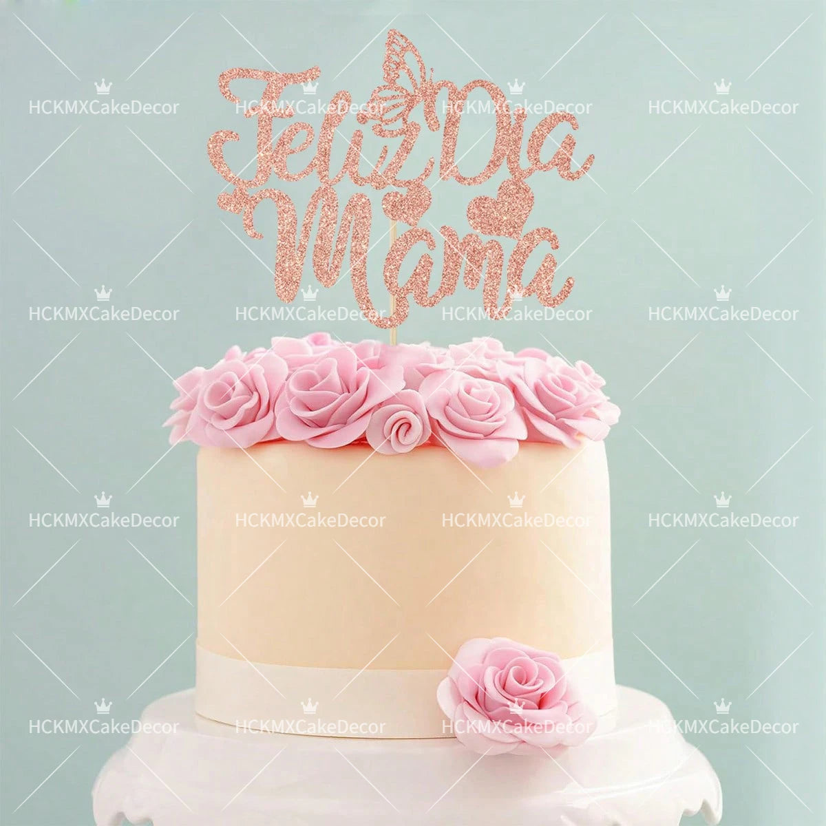 3pcs Feliz Cumpleanos Mama Cake Topper Pink Glitter Spanish Birthday Cake Decoration with Butterflies