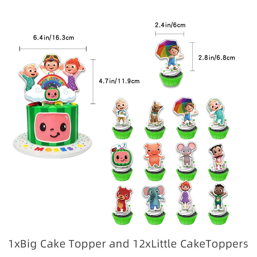 Cocomelon Balloon JJ Melon Watermelon Toy Happy Birthday Banner Party Decoration Backdrop Cake Topper JOJO Disposable Tableware