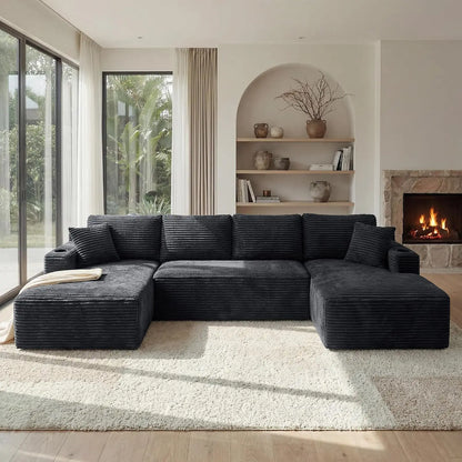 125" Oversized Cloud Boneless Couch with Chaise, Modern Modular Sofa with Deep Seat, Corduroy Upholstered U Shaped, Customized