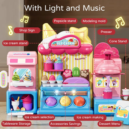 Children Ice Cream Toy for Girl Play Dough Color Machine With Music and Light Boy Toy Food Fake Kids Supermarket 3 Years Gifts