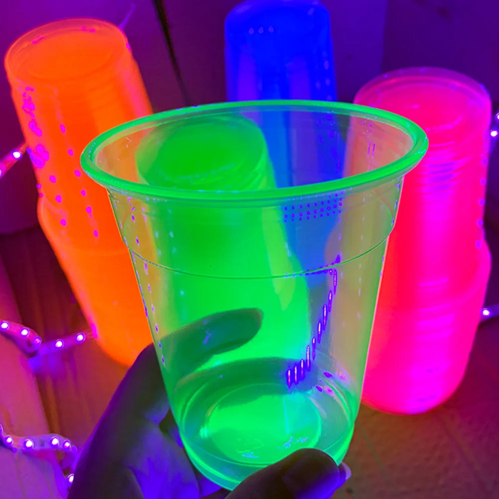 40pcs Neon Party Glass 12 OZ Disposable Glow Cups UV Black Light Reactive Neon Party Decoration Fluorescent Plastic Cup Supplies