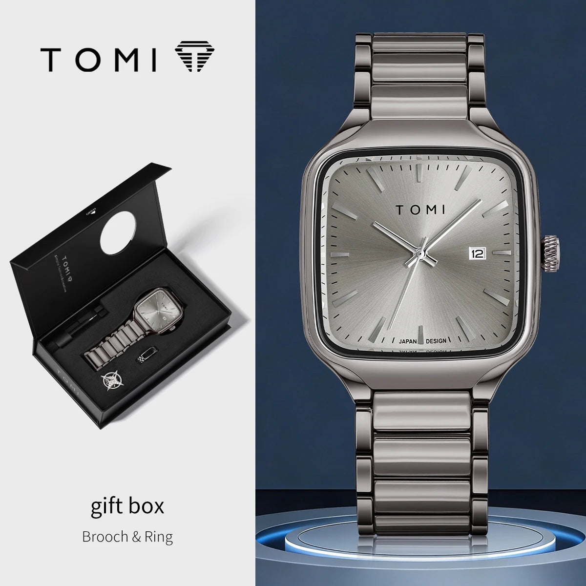 TOMI Men's Quartz Watch New Fashion Box Set Cufflinks Ring Fashion Set Box Watch as a Gift for Men's Gift Box