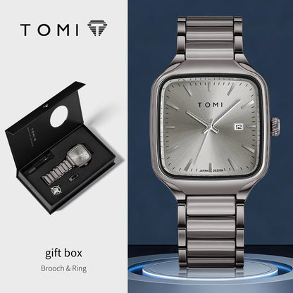 TOMI Men's Quartz Watch New Fashion Box Set Cufflinks Ring Fashion Set Box Watch as a Gift for Men's Gift Box