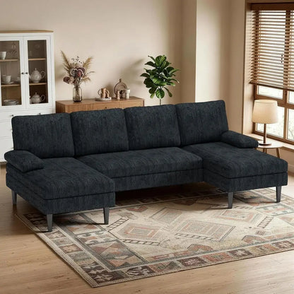 U-Shaped Sectional Couches or Living Room, 101 Inch ern ular Soa with Double Chaise Lounge, Comy Chenille abric 4-Seat Couch Set