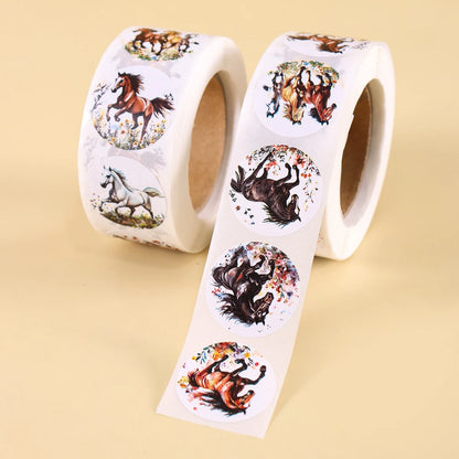 500pcs Horse Themed Round Stickers Gift Sealing Decals DIY Scrapbook Notebook Phone Stickers Holiday Decoration Supplies Gifts