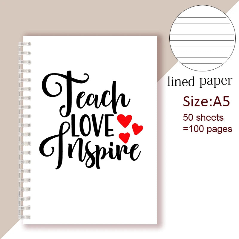 A5 Spiral Notebook - Teach Love Inspire - Rainbow Note Book Writing Pad Journal Teacher Life Day Gift Appreciation Floral Design