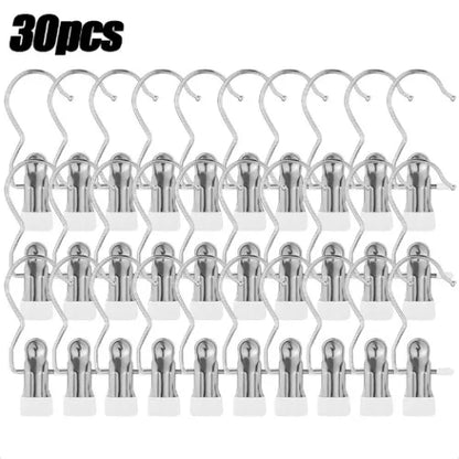 Premium Stainless Steel Clothes Pegs with Hooks - Space-Saving Laundry Hangers for Pants, Towels & Closet Organization