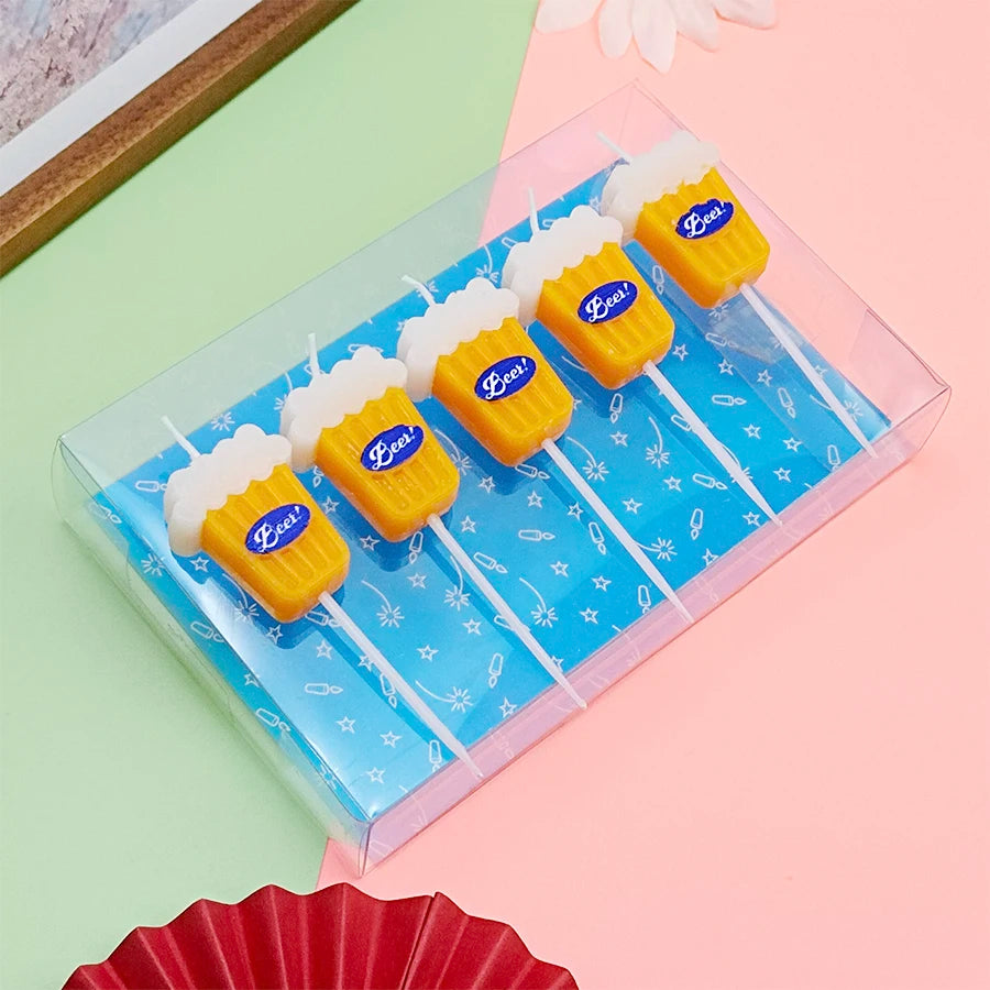 5PCS Beer Themed Birthday Cake Decoration Candles for Men's Father's Day Adult Bar Party Cartoon Candles