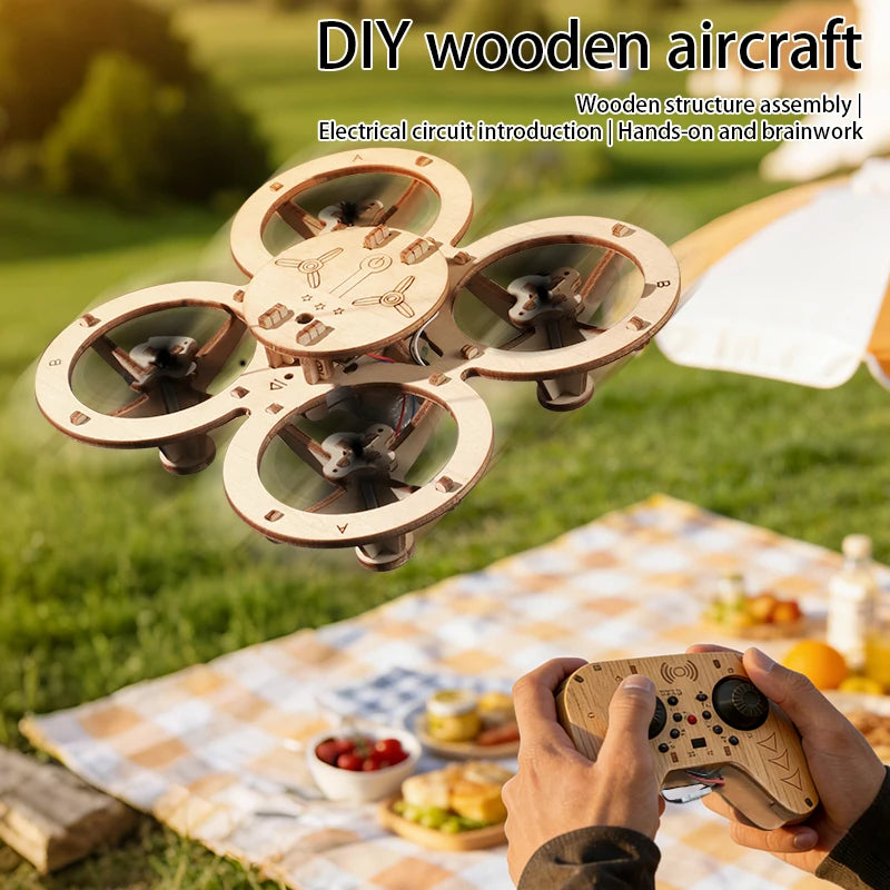 DIY Wooden Drone Kit Wooden Assembled Remote Control Toy Fixed Kit Remote Controlled Toys DIY Kit Training Quadcopters For Kids