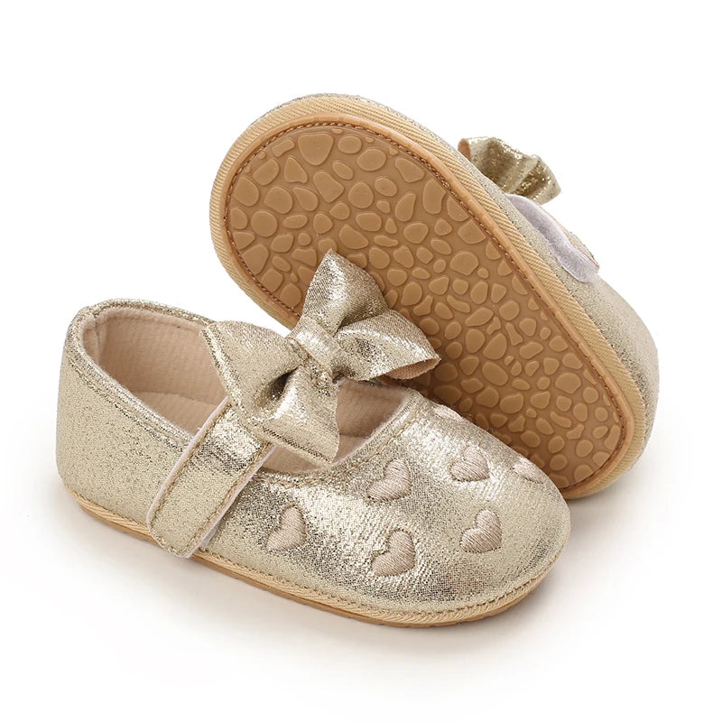 Breathable Newborn Baby Shoes Baby Boy Girl Shoes Girl Classic Bowknot Rubber Sole Anti-slip PU  Toddler Shoes First Walker