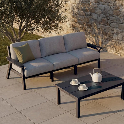 Patio Furniture Set 3 Seats, HDPE Outdoor Sectional with Washable Beige Thick Cushions, Coffee Table & Side Table,, Customized