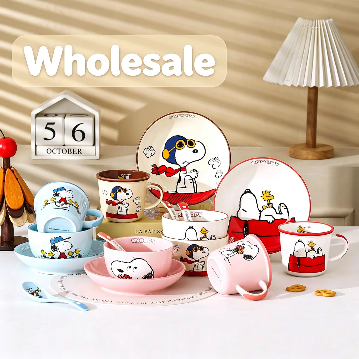 New 4 Pcs Cute Cartoon Snoopy Ceramic Tableware Gift Box Set Cup Spoon Bowl Plate Heatable Beautiful Tableware Kid Birthday Gift