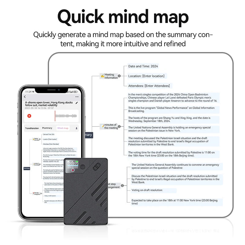AI Voice Recorder Intelligence APP GPT Control Audio Mind Map Real Time Transcription/Summary/Translation Phone Calls Recording