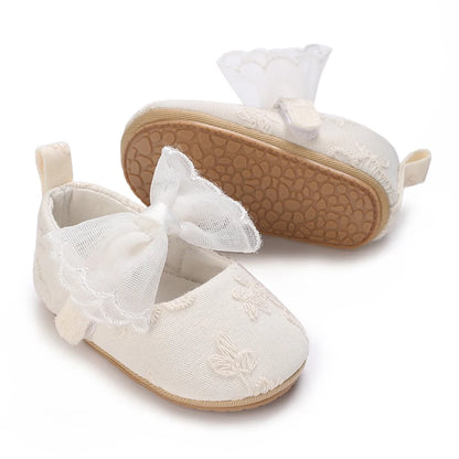 NEW Baby Girls Shoes Non-Slip Soft Soled Lace Bowknot Flats Toddler First Walker Fall Princess Shoes