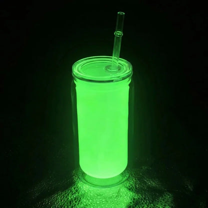 16oz Capacity Glow in The Dark Straw Cup Double Wall Leak-proof Luminous Coffee Cup Fluorescent Splash Proof Water Bottles
