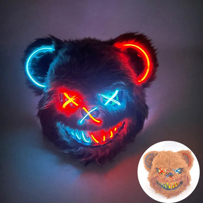 Novelty LED Bloody Furry Bunny Rabbit Bear Mask Realistic Scary Horror Killer Adult Masquerade Cosplay Costume Accessory