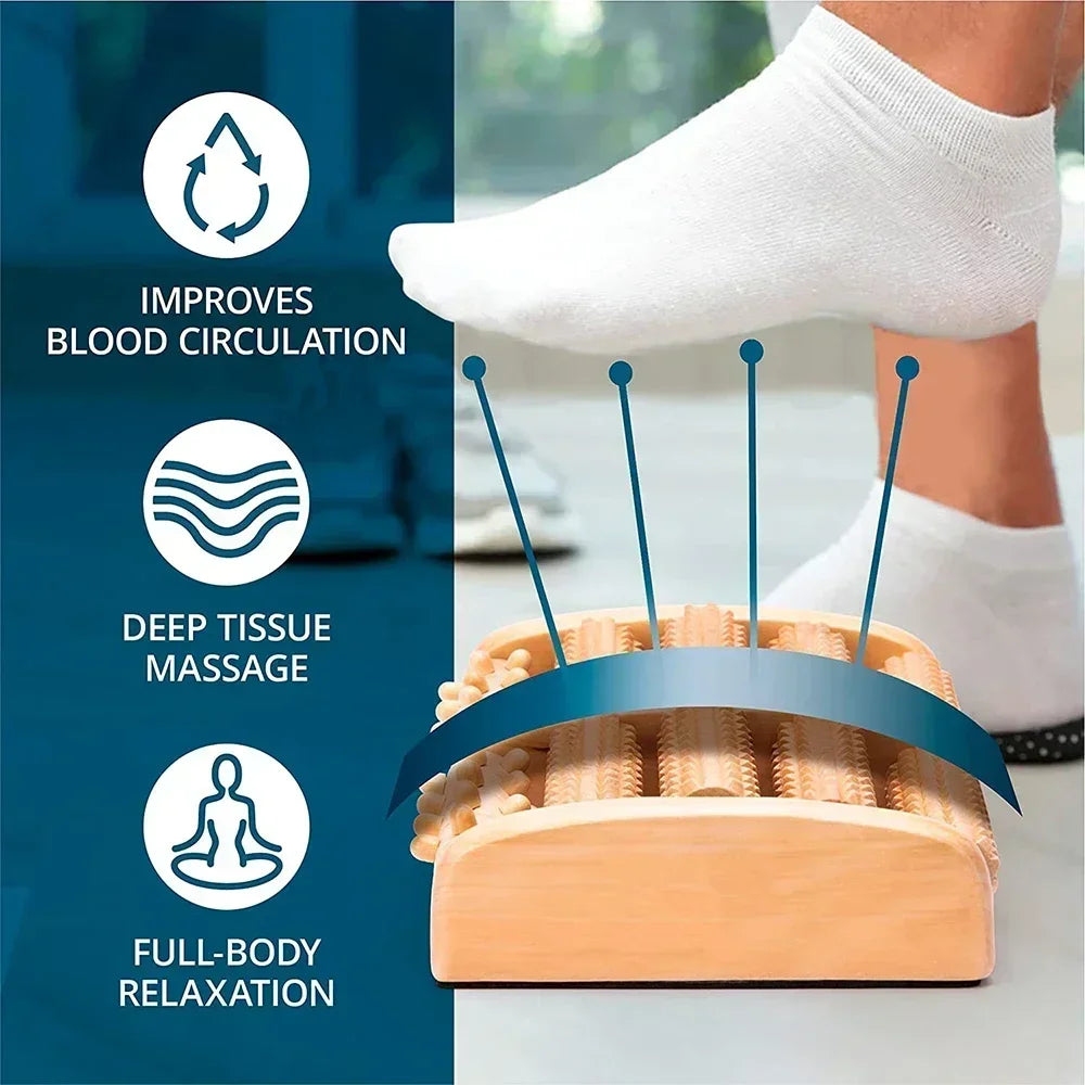 Wooden ten row large roller foot massager for hand massage household foot massager Relieves Fatigue Pain and Fasciitis Plantar