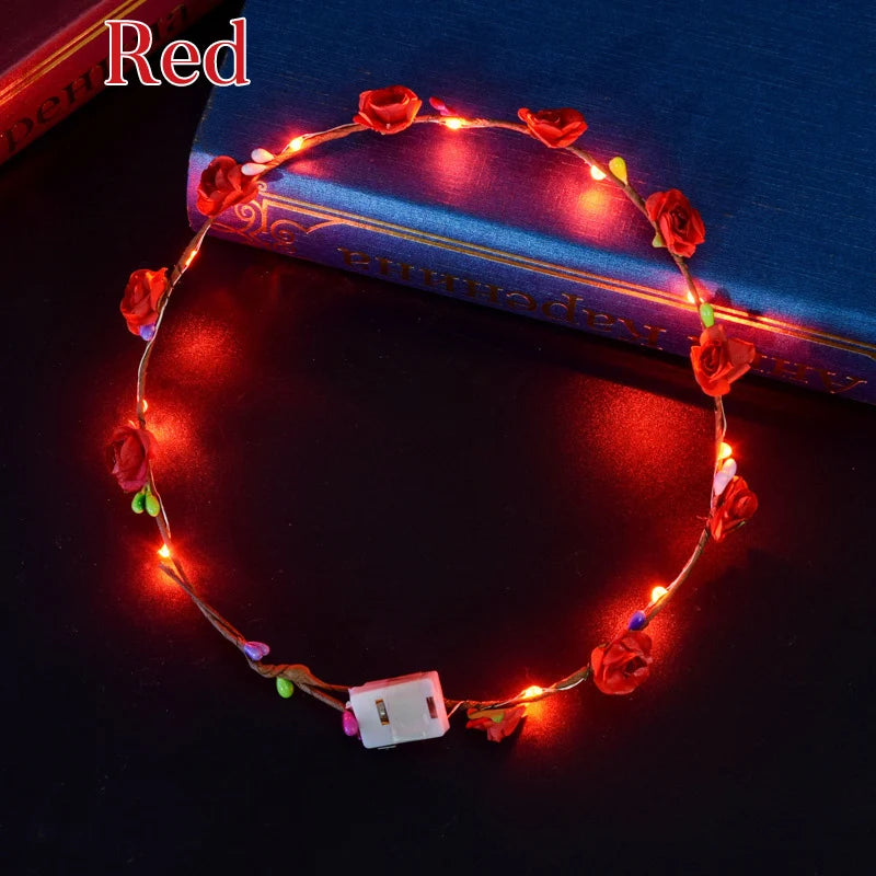 10-300pcs LED Flower Crowns Light Up Headbands Glowing Flower Crown Garland Glow in the Dark Headband for Wedding Party