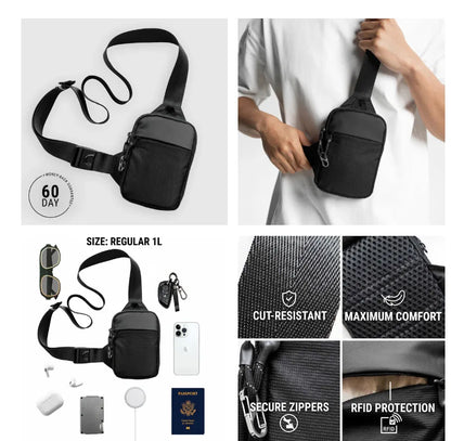 New fashion Men's Mini messenger bag with stainless steel lock small chest bag RFID anti-theft brush mobile phone shoulder bag