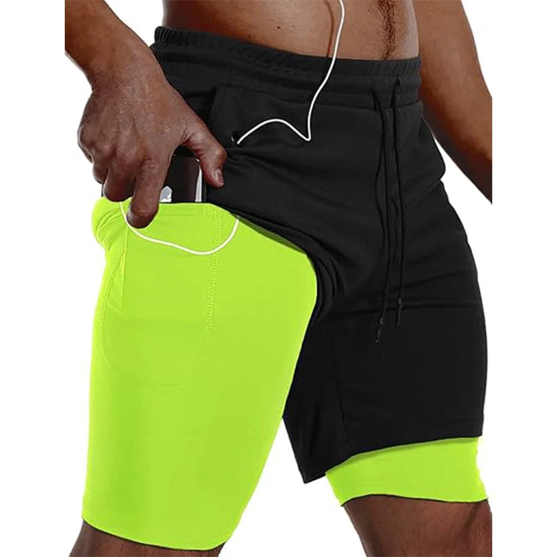 Mens Sport Shorts Sportswear Double-deck Running Shorts 2 In 1 Beach Bottoms Summer Gym Fitness Training Jogging Short Pants Men