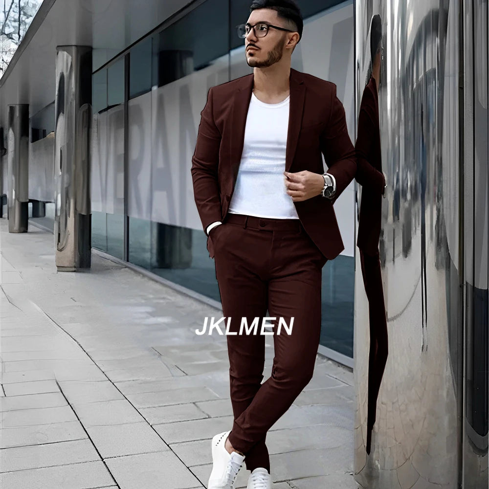 Gray Men's Suit 2 Piece Suit Summer Casual Jacket Pants Formal Wedding Tuxedo Groom Clothes Custom Color Blazer XS-5XL