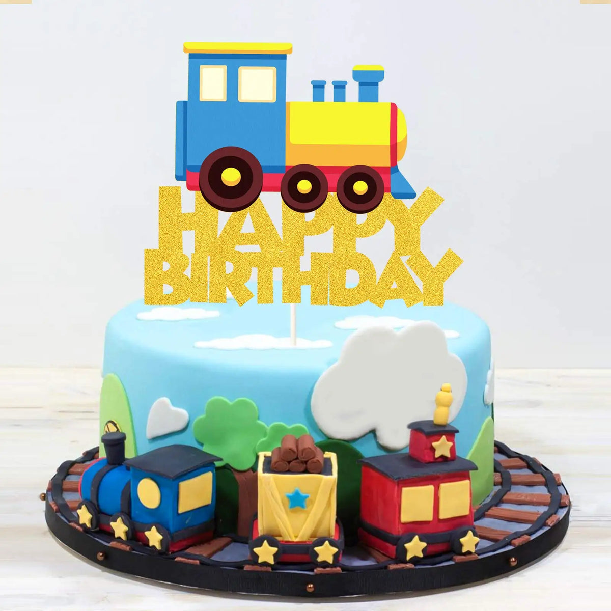 Train Happy Birthday Cake Topper Railway Steam Theme Party Decorations Train Birthday Baby Shower Supplies
