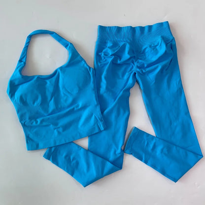 1-2pcs Gym Set Women Backless Tank Tops High Waist Scrunch Seamless Shorts High Waist Yoga Leggings Workout Sets Gym Suit