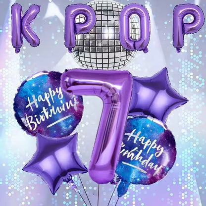 10Pcs/set Purple K-Pop Music Theme Birthday Balloons Decoration 0-9 Number Birthday Parties Photo Backdrops Perfect Social Gift