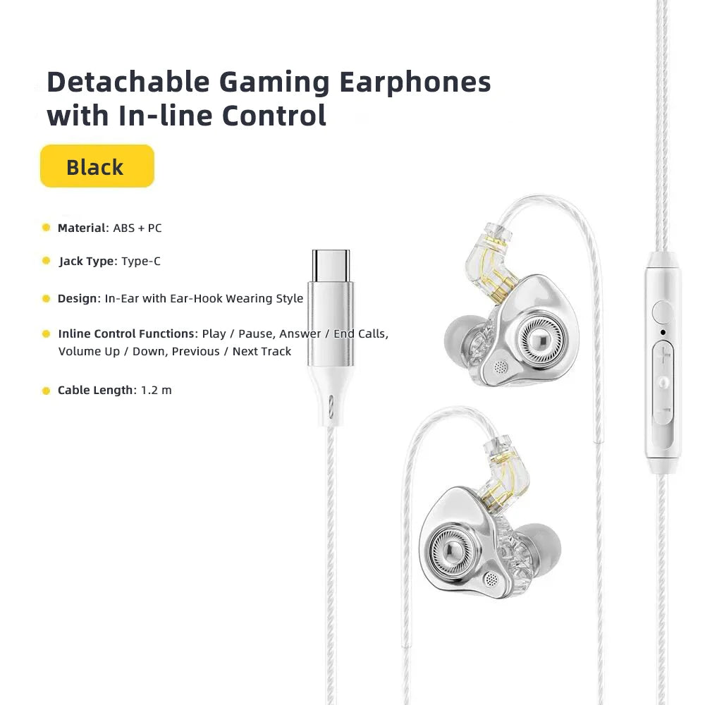 USB C Headphones For Samsung Galaxy S26 S25 Ultra iPhone 17 16 Earphones Wired HiFi Bass Stereo Music Earbuds Gaming  with MIC