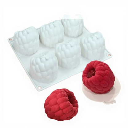 6-Cavity Raspberry Silicone Dessert Mold, Food Grade Chocolate Mousse Cake Baking Mold, Flexible Mold for Candy, Jelly&Ice Cube