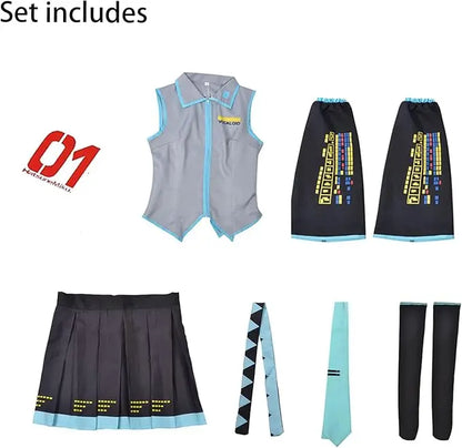 Miku Cosplay Costume Green Ponytail Wig Anime Virtual Singer Role Playing Uniform Girl Party Comic Con Outfits Tops Skirt Props