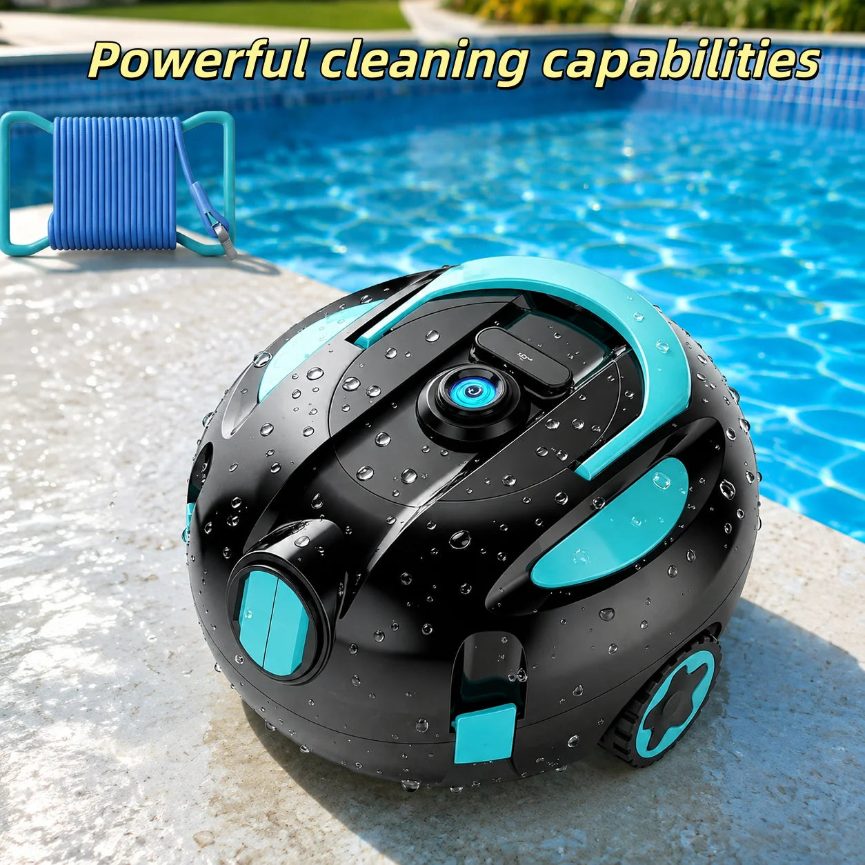 Cordless Robotic Pool Cleaner Featuring an Ultra-Long 160-Minute Battery Life, IPX8 Waterproof Rating, and Powerful Suction; Capable of Cleaning Pools up to 1,100 Square Feet, It Comes with a Retrieval Rope and Cleaning Brush