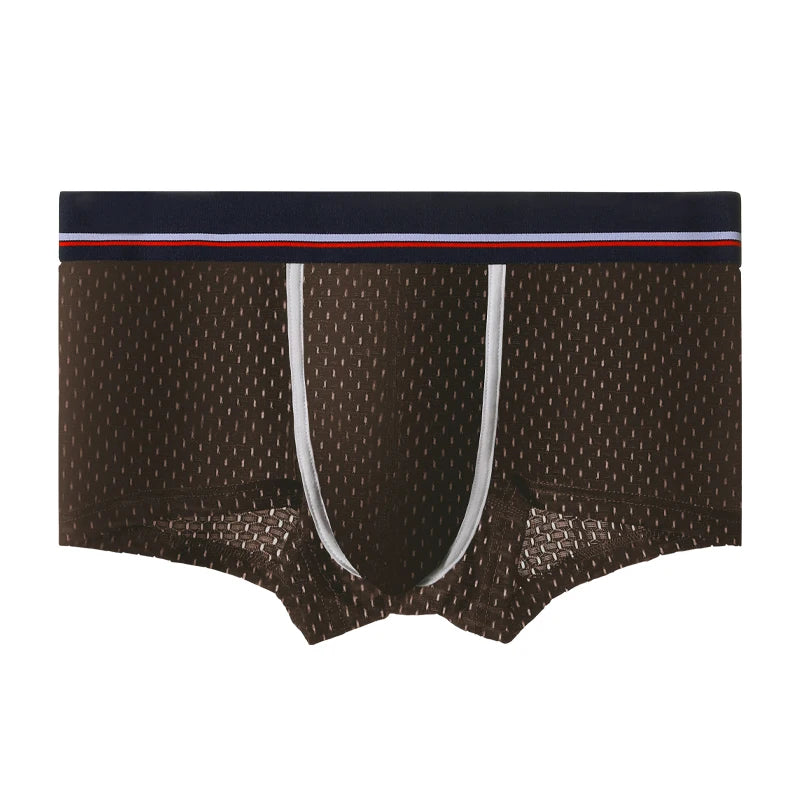 Men's Ice Silk Mesh Boxer Briefs, Summer Thin Breathable U-Convex Flat-Angle Shorts, Sexy Student Underwear