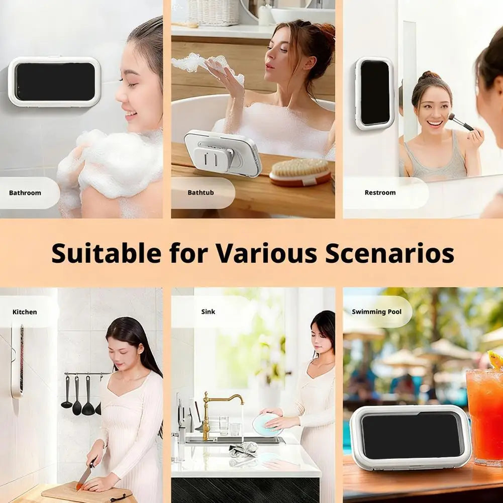 Upgraded 360° Rotating Bathroom Waterproof Phone Case Holder Waterproof Case with Touch Screen Wall Mount Shelf in Bathroom
