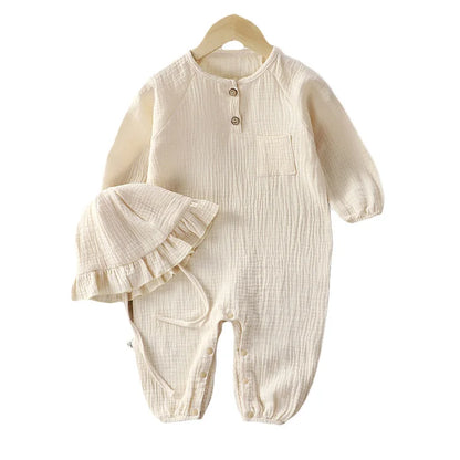 Baby Clothes Newborn Jumpsuit Girls Boys Muslin Cotton Long Sleeve Romper 0-24M