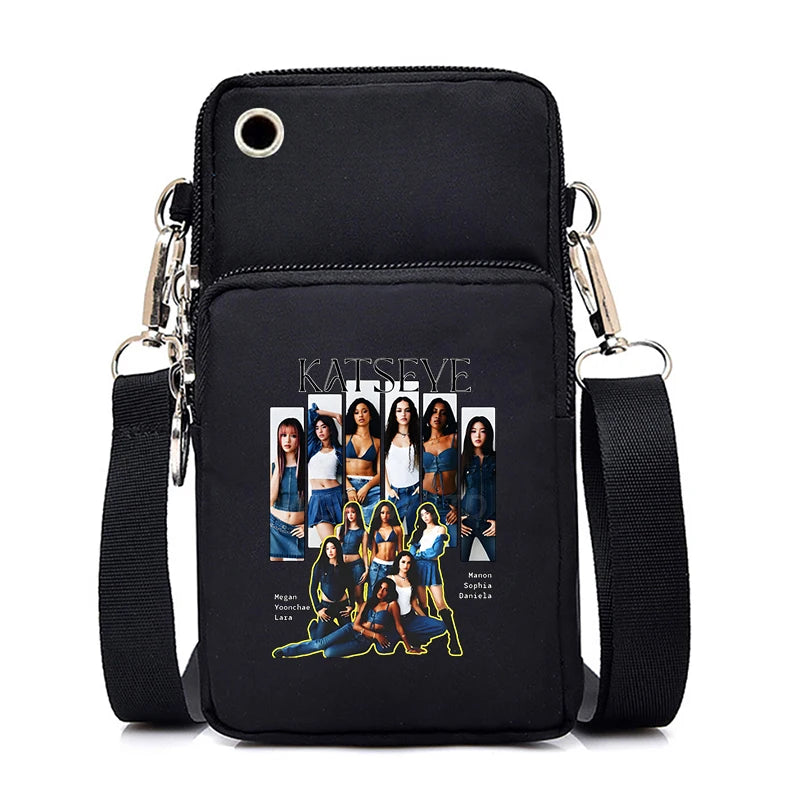 Funny Katseye Hip Hop Small Shoulder Bags Women Men Harajuku Katseye Mini Mobile Phone Bags 2026 New Purses Crossbody Bags Gifts