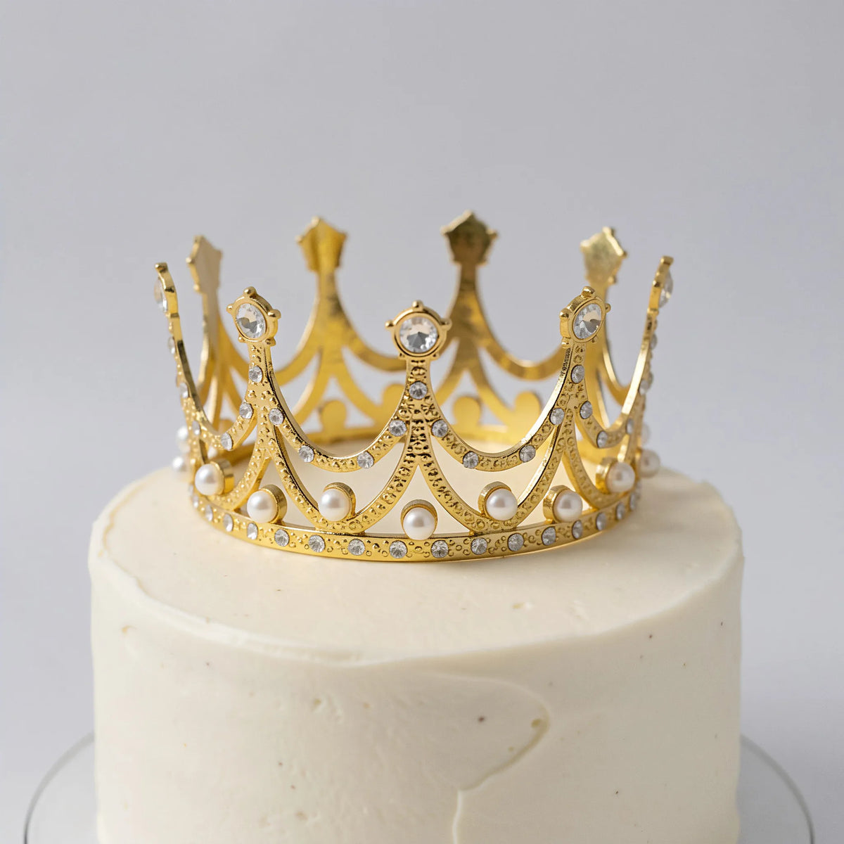 Gold Rhinestone Crown Cake Topper Pearl Tiara Baby Shower Wedding Birthday Party Cake Decorations