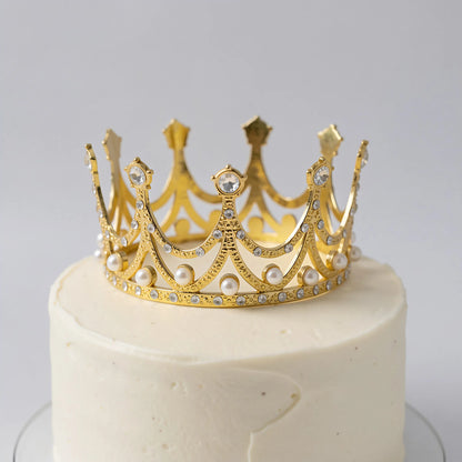 Gold Rhinestone Crown Cake Topper Pearl Tiara Baby Shower Wedding Birthday Party Cake Decorations
