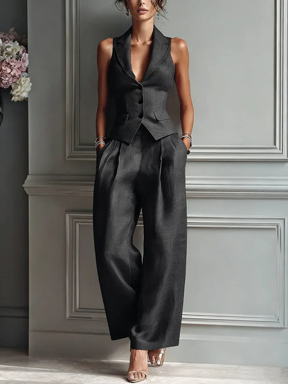 2026 Summer Women Two Piece Set Single-breasted Sleeveless Vest Top And Trousers Pants Set Suit Office Ladies Suits